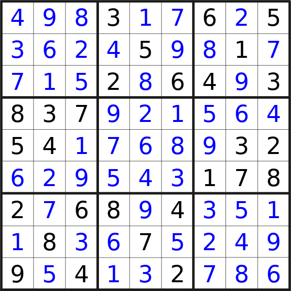 Sudoku solution for puzzle published on Sunday, 28th of April 2024