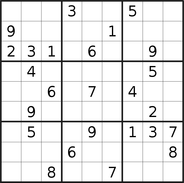 Sudoku puzzle for Tuesday, 29th of August 2023