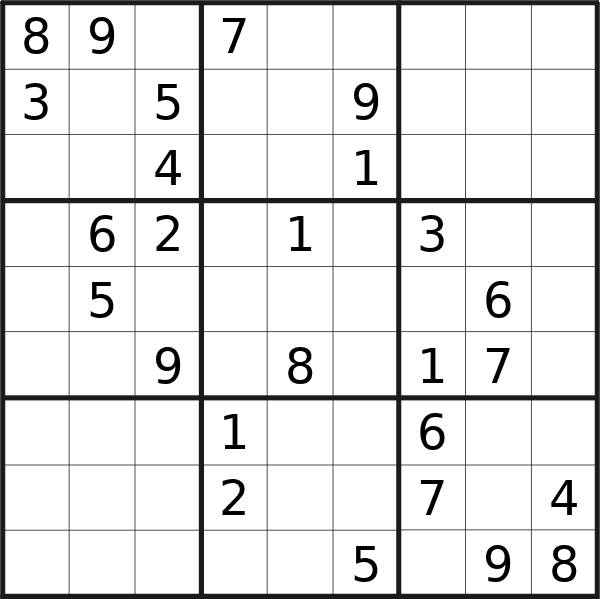 Sudoku puzzle for <br />Thursday, 2nd of May 2024