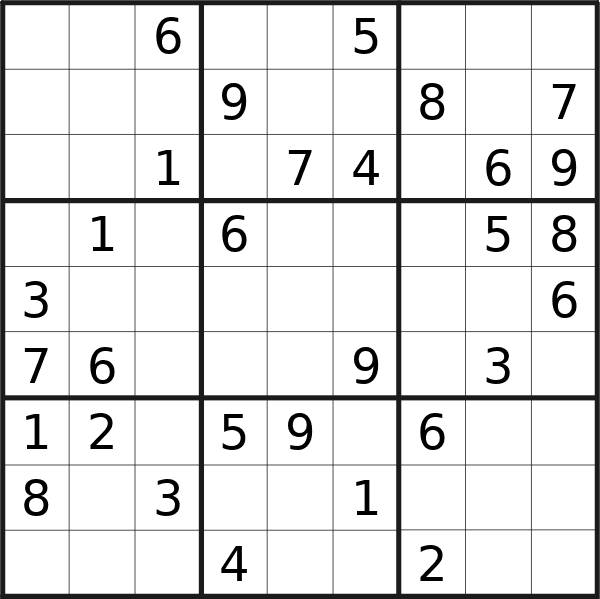 Sudoku puzzle for <br />Monday, 6th of May 2024