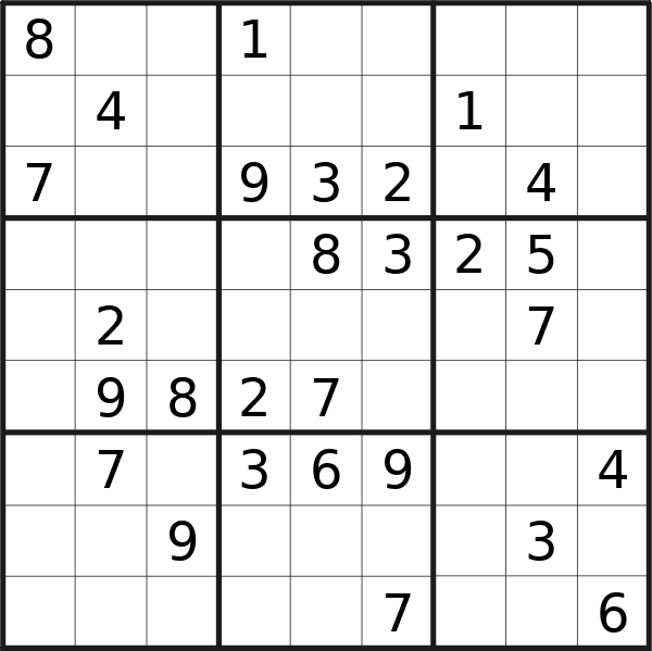 Sudoku puzzle for <br />Monday, 13th of May 2024
