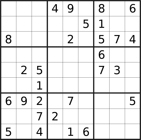 Sudoku puzzle for <br />Thursday, 16th of May 2024