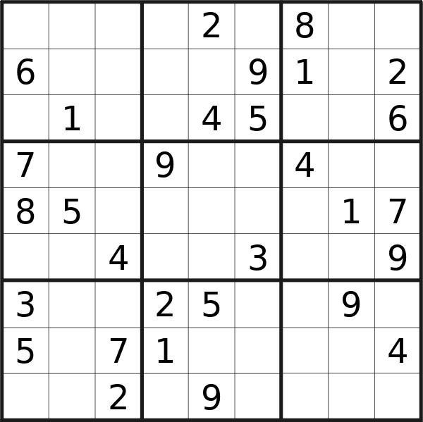 Sudoku puzzle for <br />Saturday, 25th of May 2024