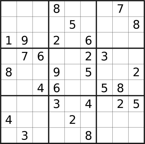 Sudoku puzzle for <br />Sunday, 26th of May 2024