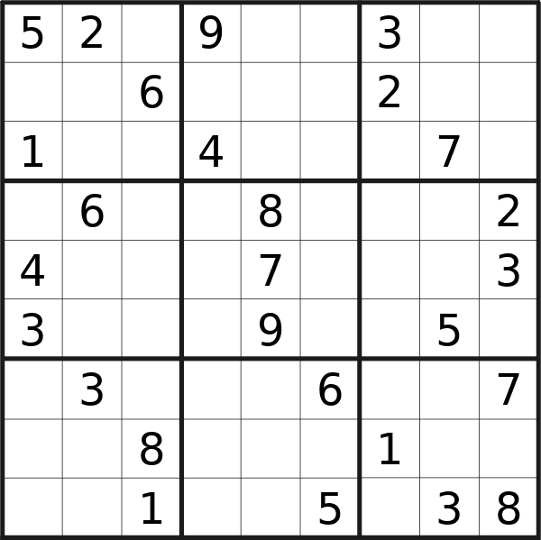 Sudoku puzzle for <br />Monday, 27th of May 2024