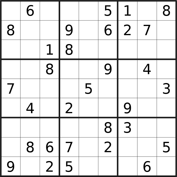 Sudoku puzzle for <br />Sunday, 9th of June 2024