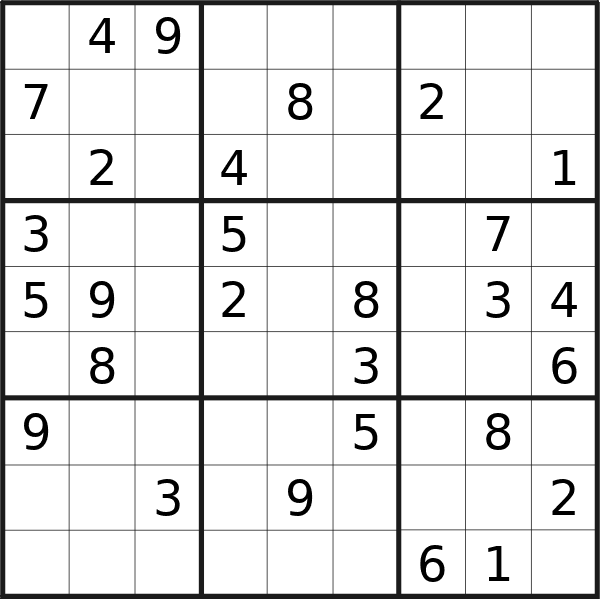 Sudoku puzzle for <br />Monday, 17th of June 2024