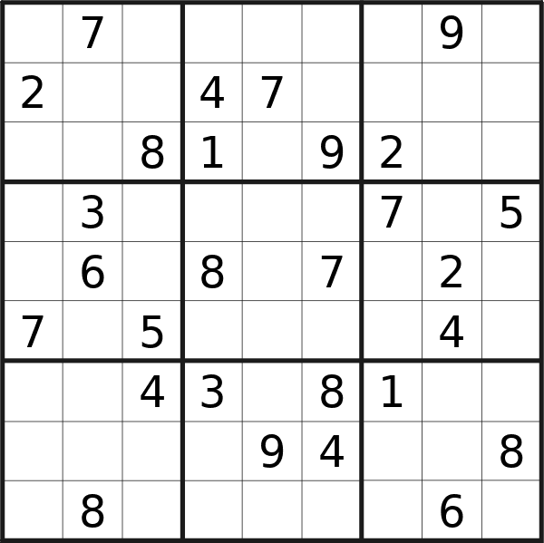 Sudoku puzzle for Thursday, 18th of July 2024