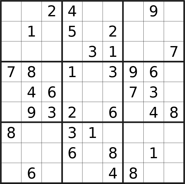 Sudoku puzzle for Monday, 29th of July 2024