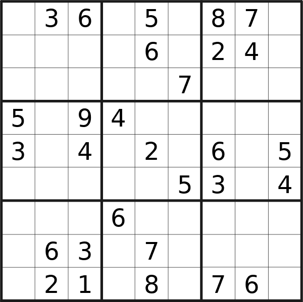 Sudoku puzzle for Friday, 2nd of August 2024