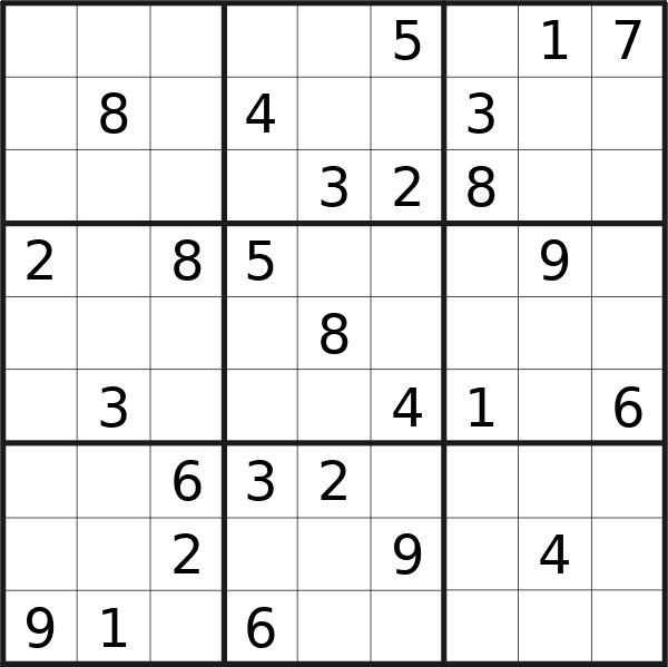 Sudoku puzzle for Monday, 12th of August 2024