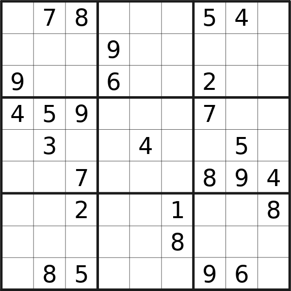 Sudoku puzzle for Monday, 26th of August 2024