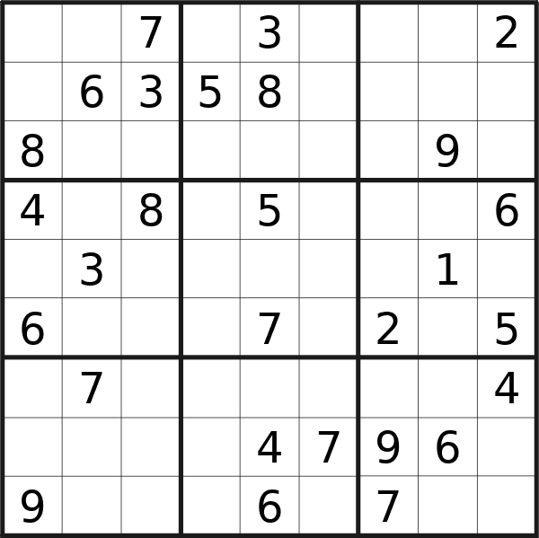 Sudoku puzzle for Monday, 9th of September 2024