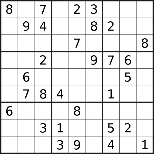 Sudoku puzzle for Thursday, 12th of September 2024