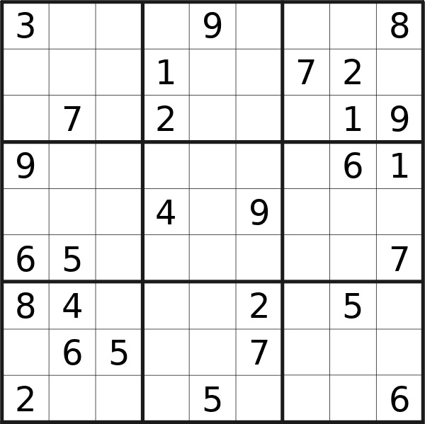 Sudoku puzzle for Saturday, 14th of September 2024