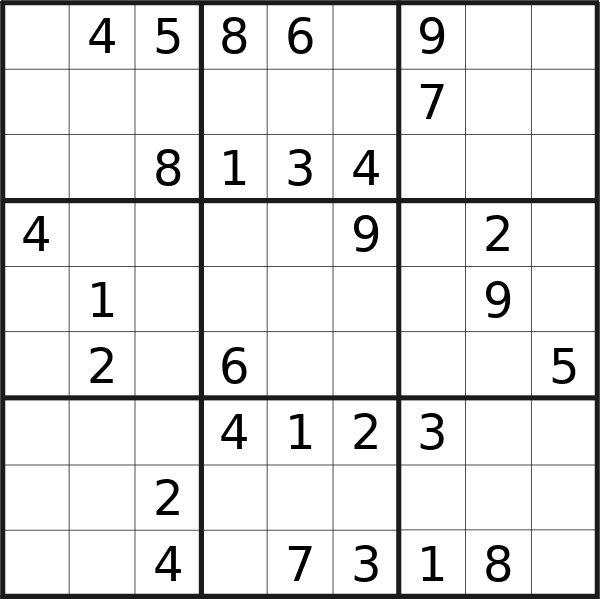 Sudoku puzzle for Wednesday, 18th of September 2024