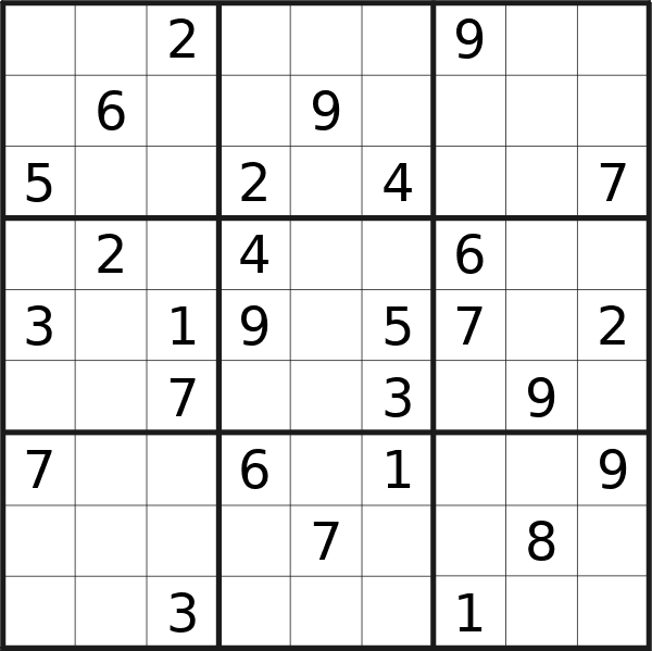 Sudoku puzzle for Thursday, 19th of September 2024