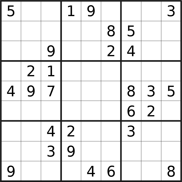 Sudoku puzzle for Friday, 20th of September 2024