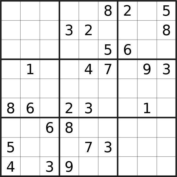 Sudoku puzzle for Thursday, 26th of September 2024