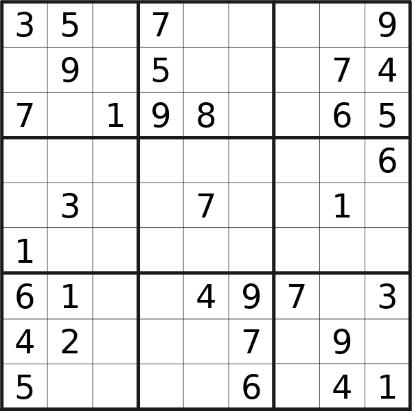 Sudoku puzzle for Friday, 27th of September 2024