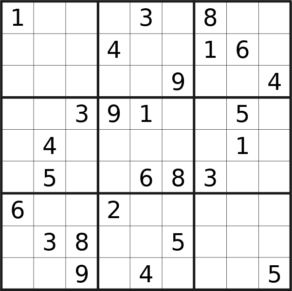 Sudoku puzzle for Sunday, 29th of September 2024