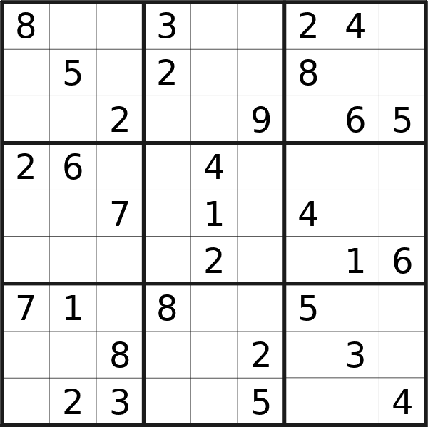 Sudoku puzzle for Saturday, 9th of November 2024