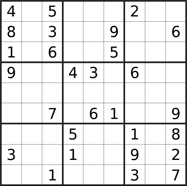 Sudoku puzzle for Monday, 25th of November 2024