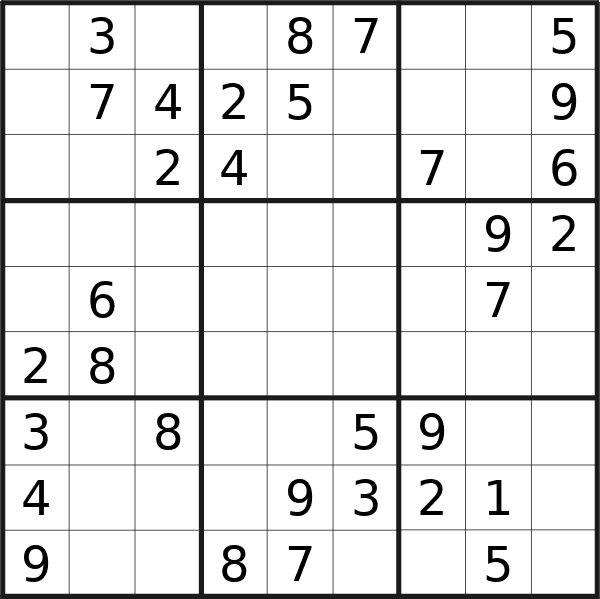 Sudoku puzzle for Tuesday, 26th of November 2024