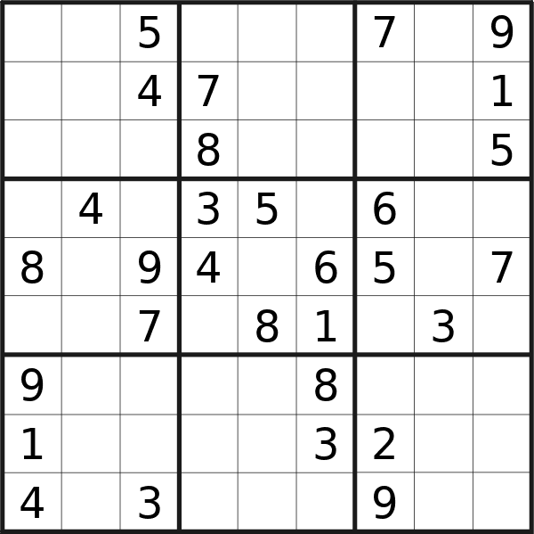 Sudoku puzzle for Sunday, 1st of December 2024