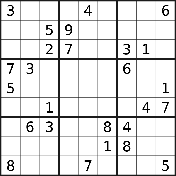 Sudoku puzzle for Monday, 9th of December 2024