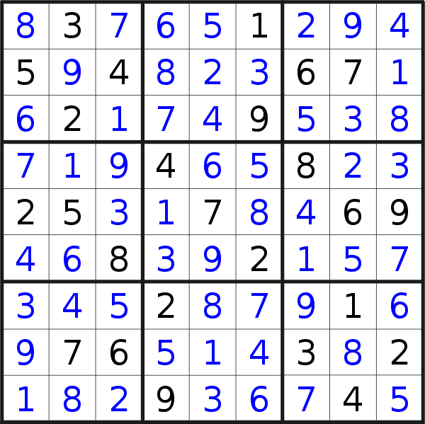 Sudoku solution for puzzle published on Thursday, 29th of June 2023