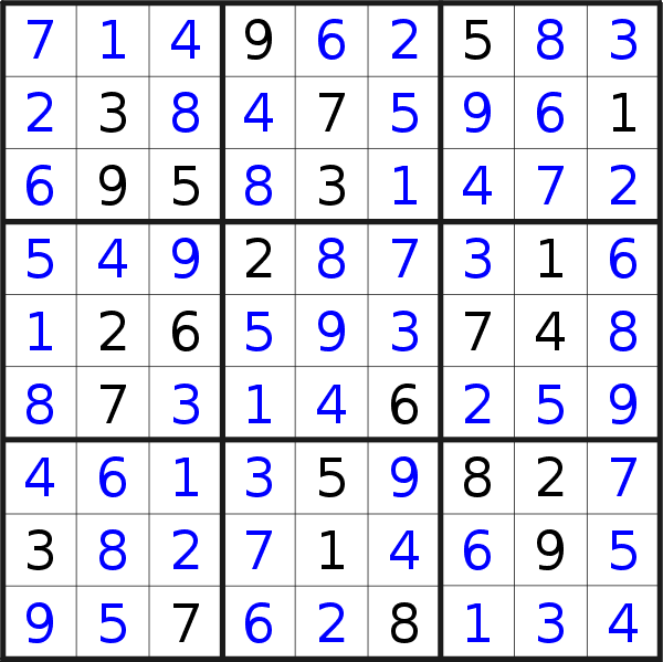 Sudoku solution for puzzle published on Thursday, 20th of July 2023