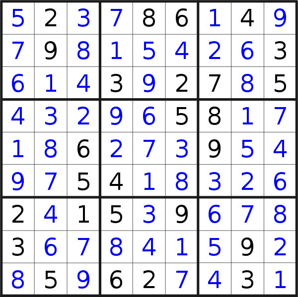 Sudoku solution for puzzle published on Saturday, 12th of August 2023