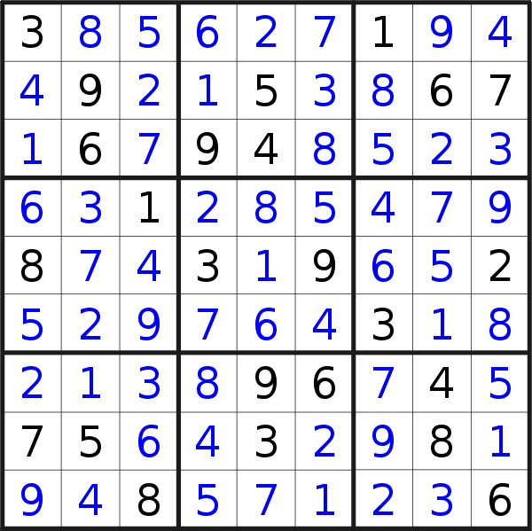 Sudoku solution for puzzle published on Sunday, 13th of August 2023