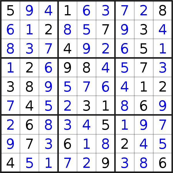Sudoku solution for puzzle published on Friday, 18th of August 2023