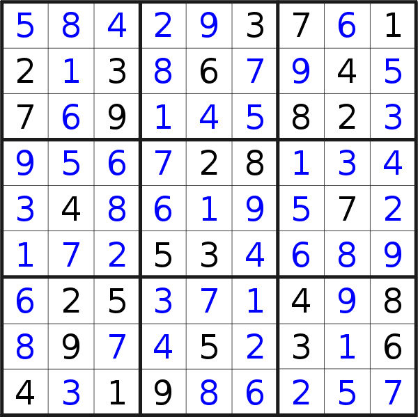 Sudoku solution for puzzle published on Monday, 21st of August 2023