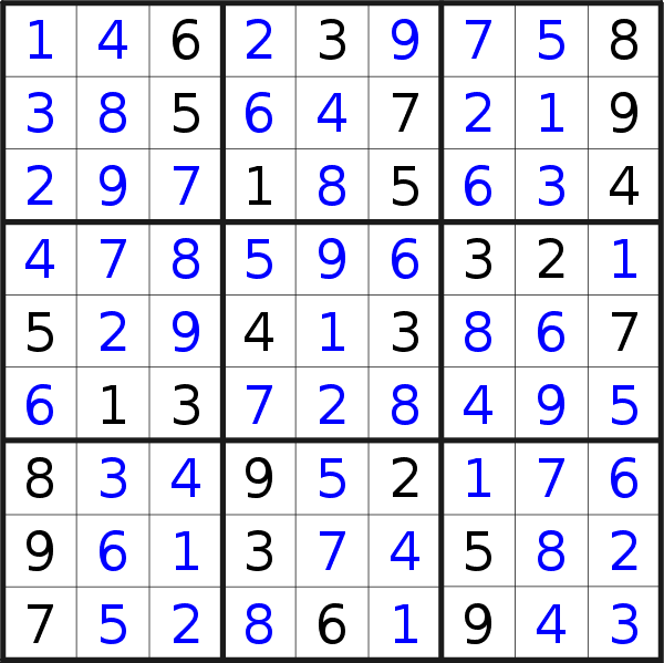 Sudoku solution for puzzle published on Sunday, 27th of August 2023