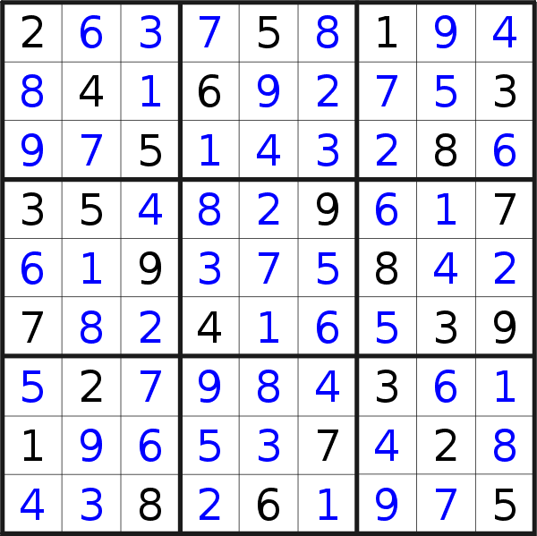 Sudoku solution for puzzle published on Tuesday, 19th of September 2023