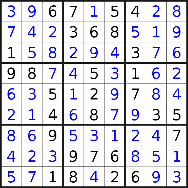 Sudoku solution for puzzle published on venerdì 22 settembre 2023