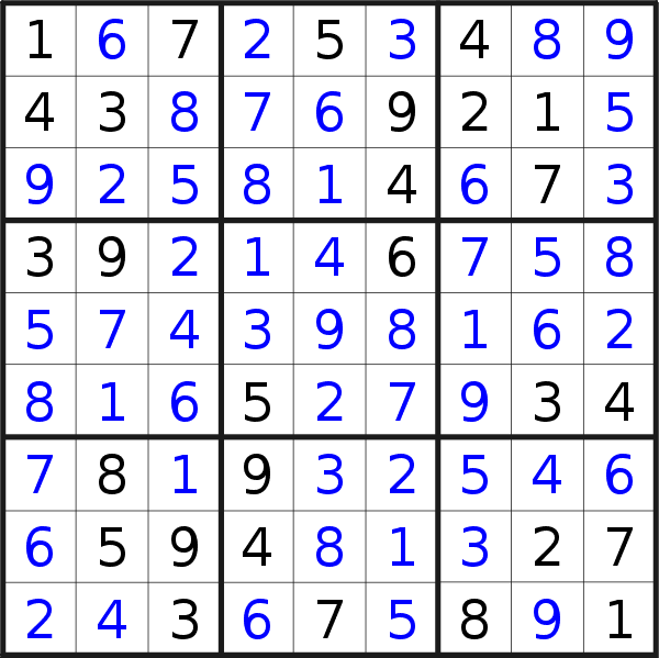 Sudoku solution for puzzle published on Monday, 25th of September 2023