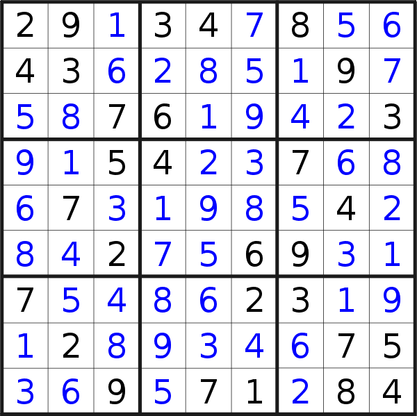 Sudoku solution for puzzle published on Sunday, 1st of October 2023