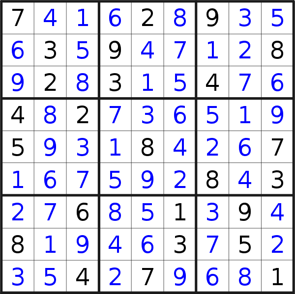 Sudoku solution for puzzle published on Saturday, 7th of October 2023
