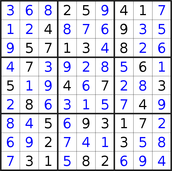 Sudoku solution for puzzle published on Thursday, 12th of October 2023