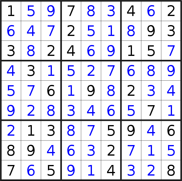 Sudoku solution for puzzle published on Monday, 16th of October 2023