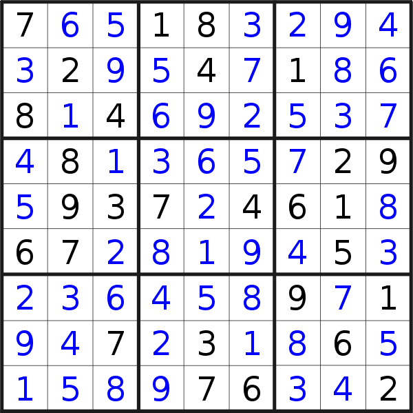 Sudoku solution for puzzle published on mercoledì 18 ottobre 2023