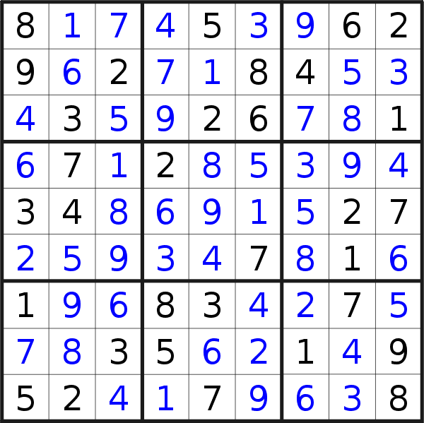 Sudoku solution for puzzle published on Saturday, 21st of October 2023