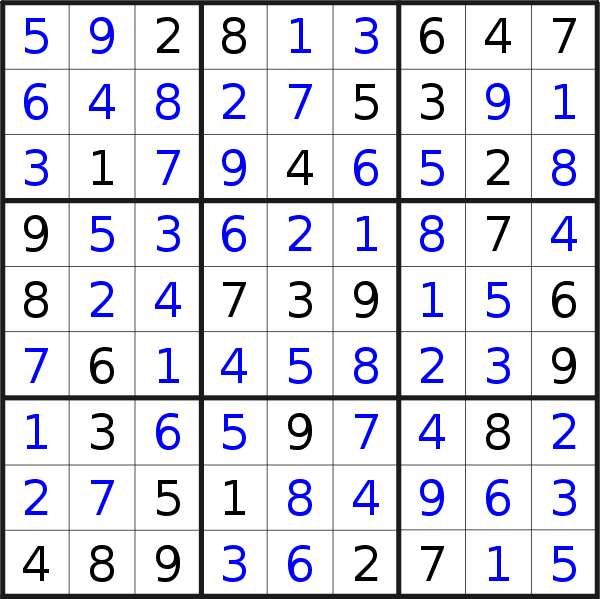 Sudoku solution for puzzle published on Monday, 23rd of October 2023