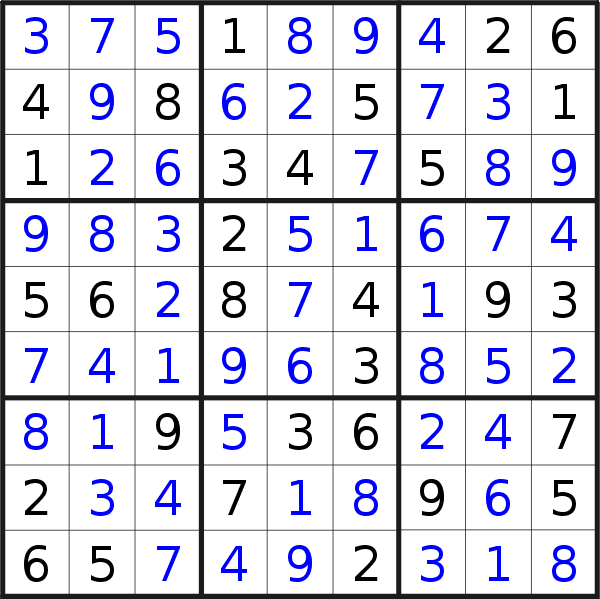 Sudoku solution for puzzle published on Thursday, 26th of October 2023