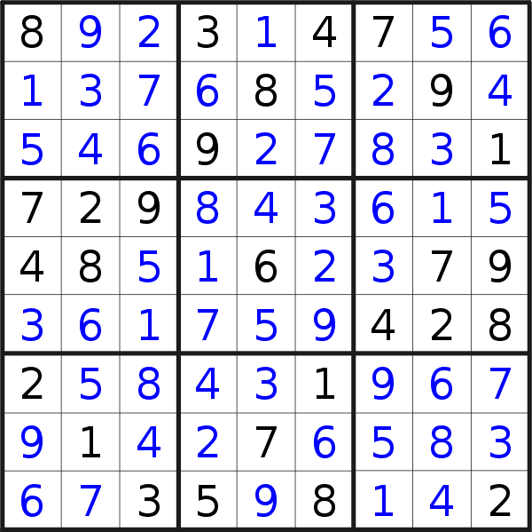 Sudoku solution for puzzle published on venerdì 27 ottobre 2023