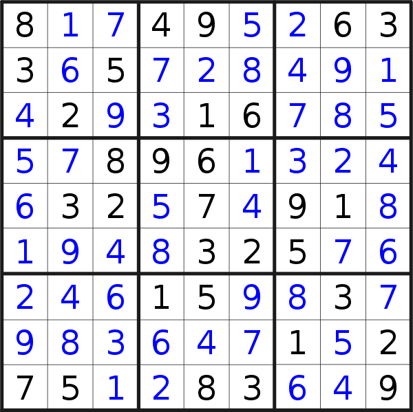 Sudoku solution for puzzle published on Sunday, 29th of October 2023